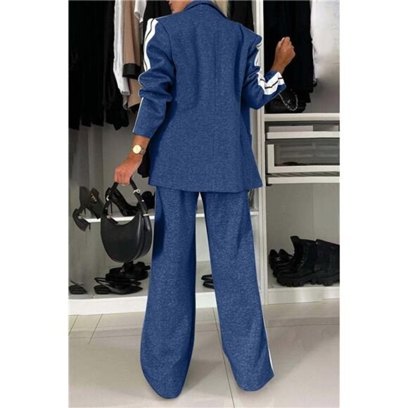 Full Size Contrast Lapel Collar Top and Pants Set - Picture 7 of 17